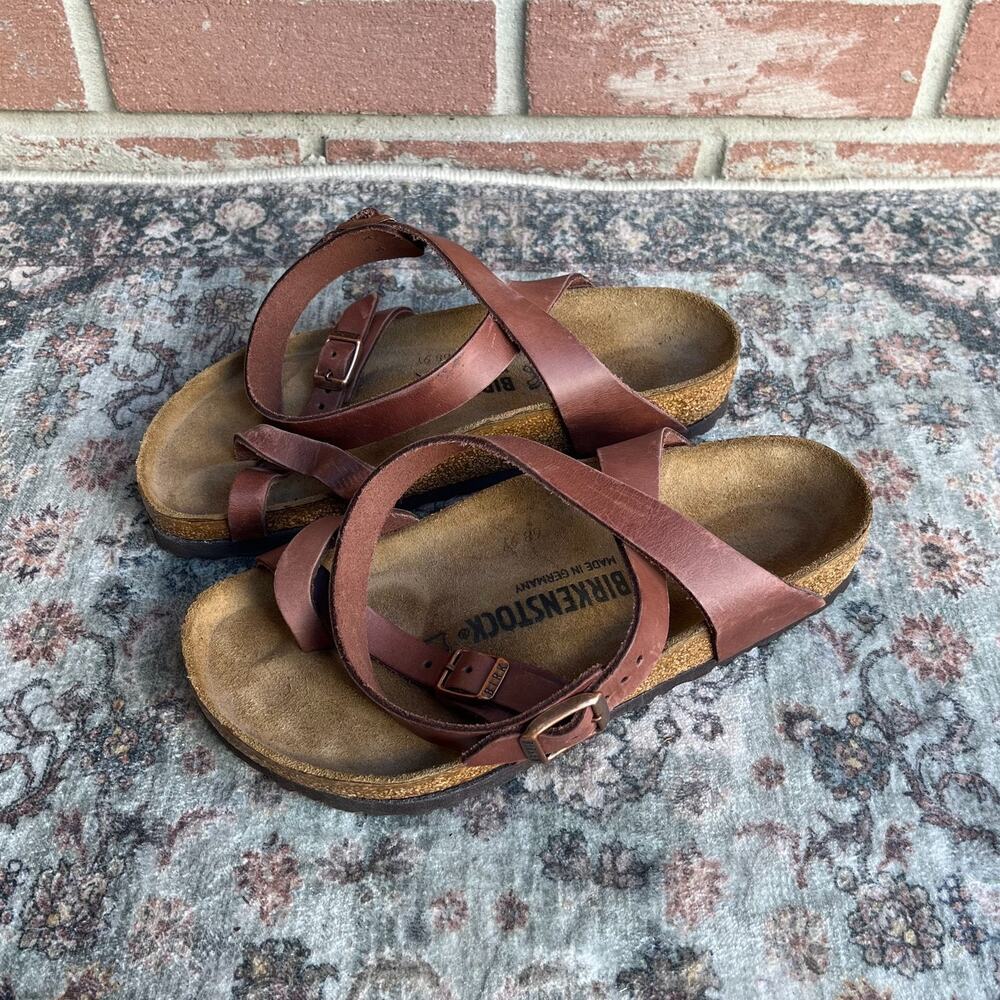 Birkenstock Yara Habana Brown Oiled Leather Ankle Strap Sandals EU 37 US Women 6